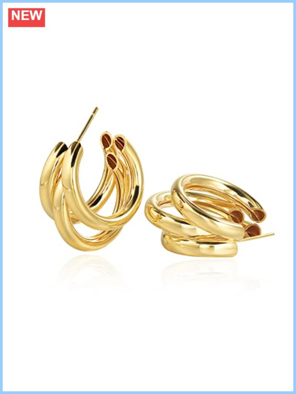 14k Gold Plated Chunky Triple Hoop Earrings Hypoallergenic